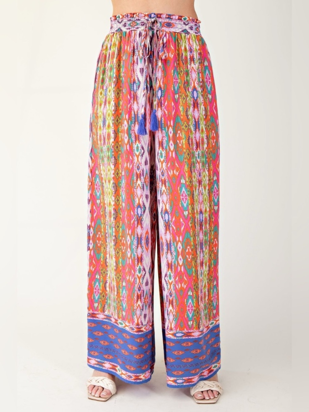 “The Darla” Purple Bohemian Tie-Waist Printed Wide-Leg Pants -